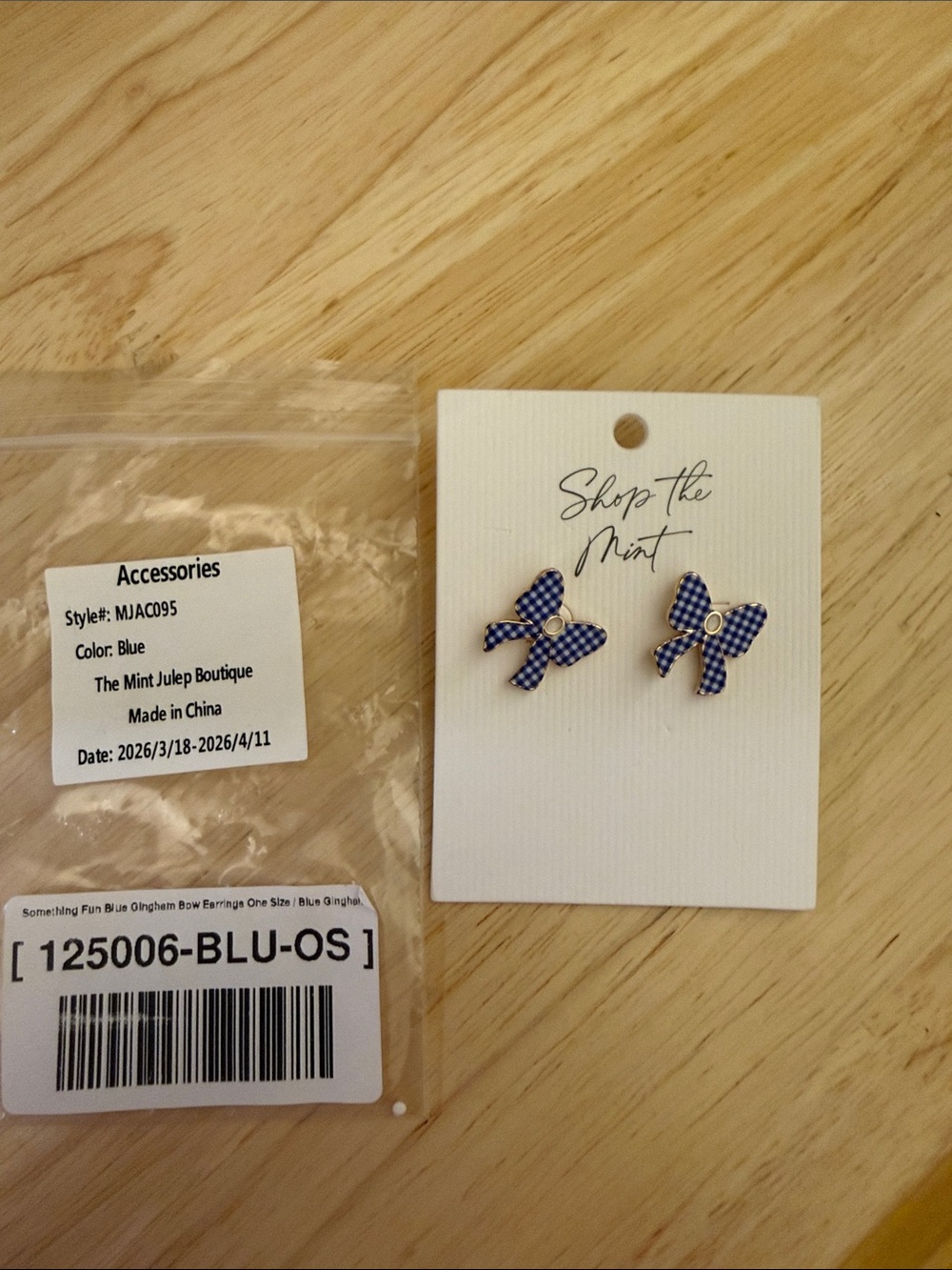 Blue Gingham Bow Stud Earrings